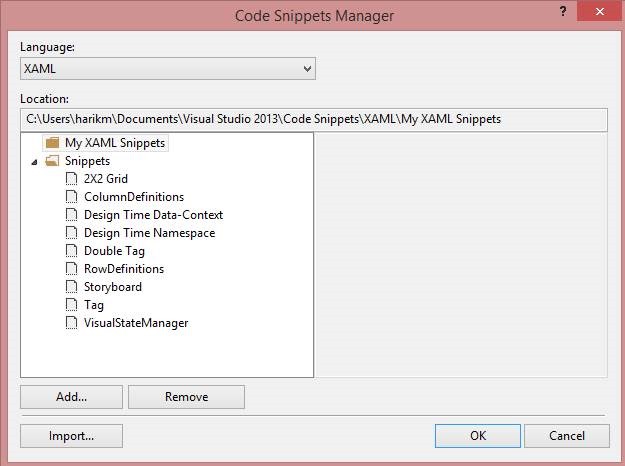 Snippets can be imported using the Code Snippets Manager