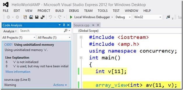 Code Analysis in Visual Studio Express 2012 for Windows Desktop