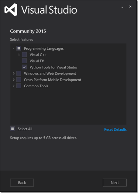 Visual Studio Community 2015 Setup