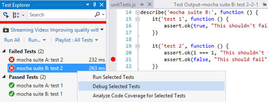 Integration with Visual Studio Test Explorer