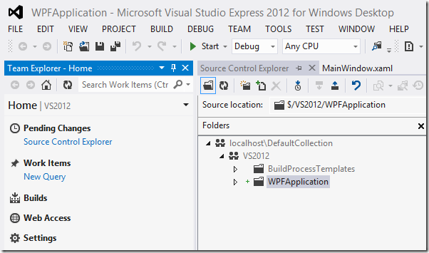 Team Explorer in Visual Studio Express 2012 for Windows Desktop