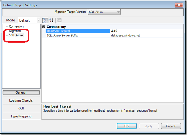 01 SQL Azure Default Project Settings