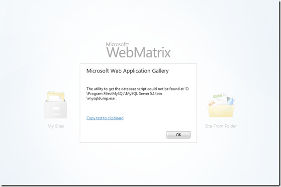 webmatrix mysql error