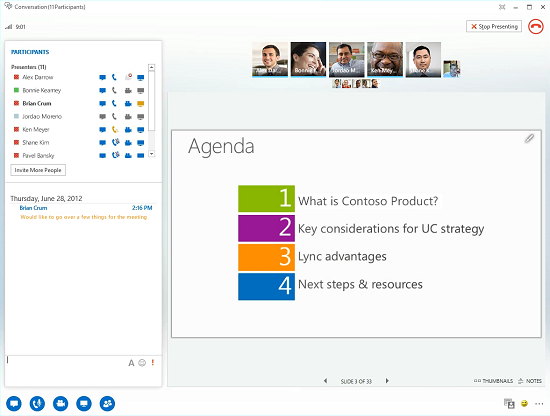 Screenshot of Lync 2013 Preview client for voice and video calls.