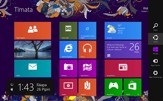 Windows 8 Start Screen with te reo Maori