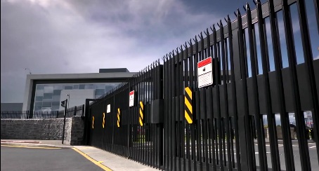 Exterior security gates at a Microsoft cloud computing datacentre