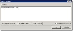 Figure 32. Updated concat formula (with provided arguments) in Insert Formula dialog box