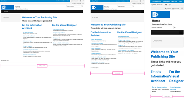 Figure 1. Comparison of resolutions of the SharePoint website using a responsive framework