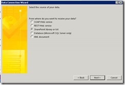 Figure 8. Selecting SharePoint library or list in the Data Connection Wizard