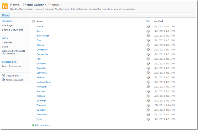 Theme Gallery in SharePoint 2010