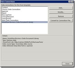 Figure 14. Data Connections dialog box with the new data connection