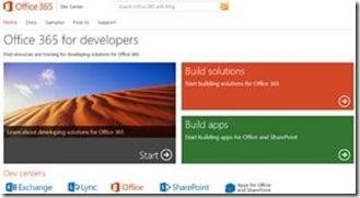 Office 365 Developer Center main page