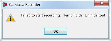 Failed to start recording temp folder uninitialized