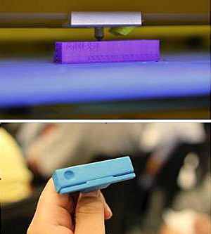 Scans of the latest Kinect sensor (top) were used to print 3D models that were attached to souvenir keychains.