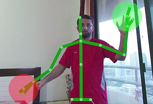 Zubair demonstrates the hand color frame received from the Kinect for Windows sensor.