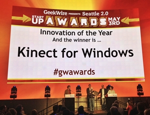 Craig Eisler, General Manager of Kinect for Windows accepting the GeekWire Seattle 2.0 StartUp Award for "Innovation of the Year"
