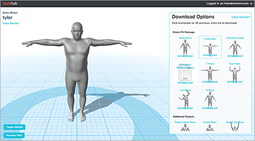 In Body Hub, your 3D model is prepared for download as an .obj file.