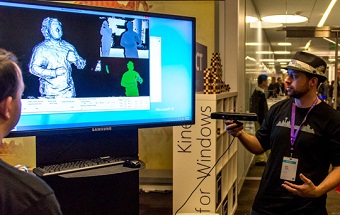 Onlookers experience the capabilities of Kinect Fusion as a member of the Kinect for Windows team performs a live demo during BUILD 2012. 