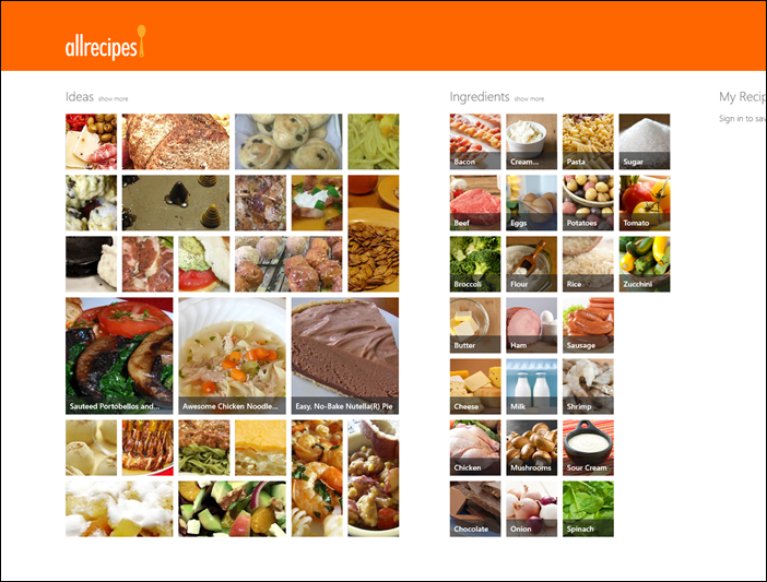 Основной экран приложения Allrecipes.