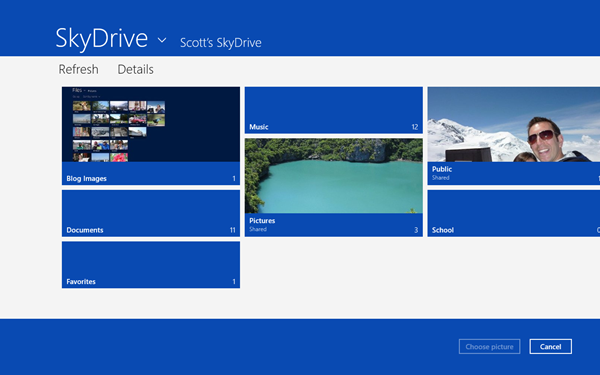 SkyDrive 앱의 파일 선택기 지원