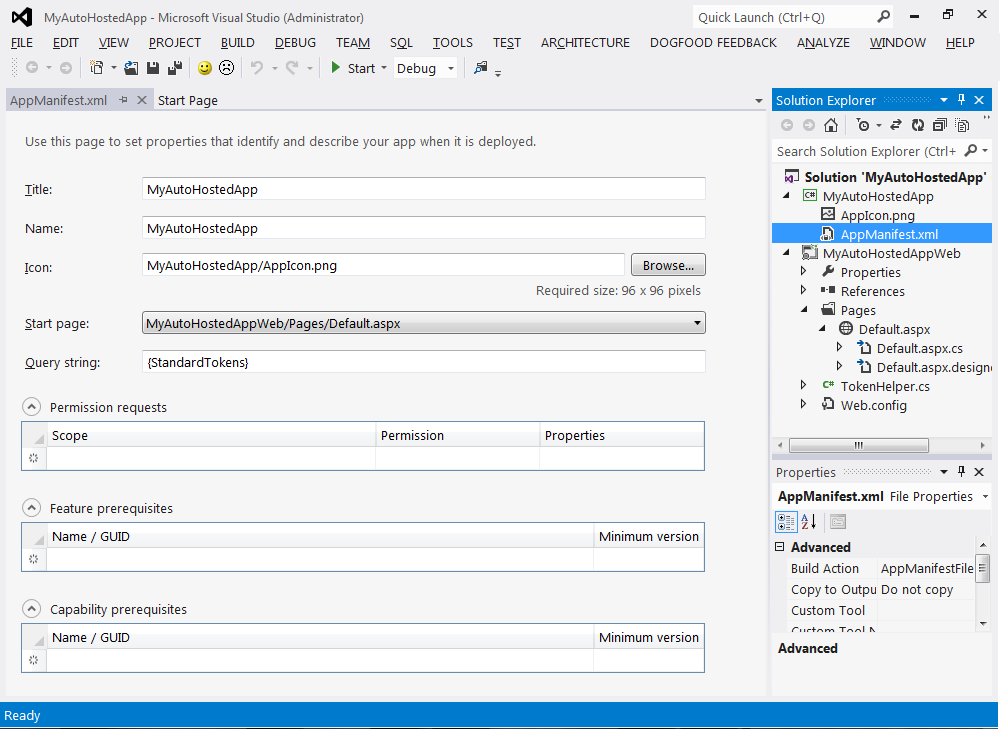 Autohosted app manifest file in Visual Studio 2012