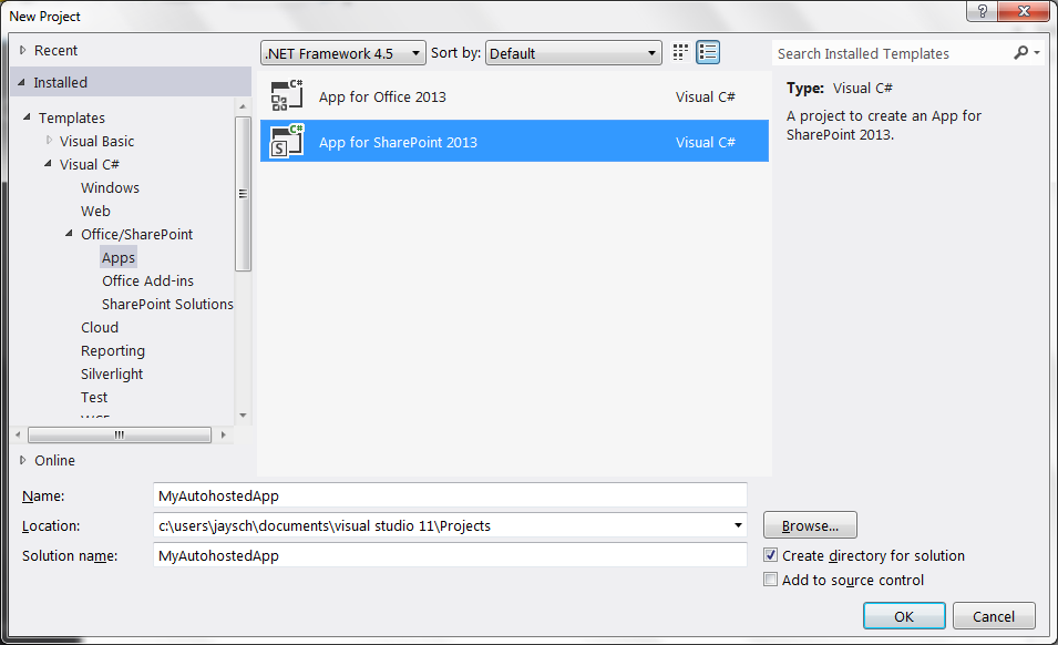 Visual Studio 2012 templates for apps for SharePoint
