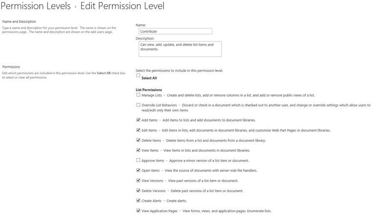 Figure 8. Manage a permission level