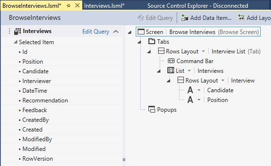 Figure 5. Browse Interviews screen layout