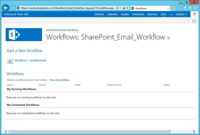 Figure 15. Workflows page in SharePoint 