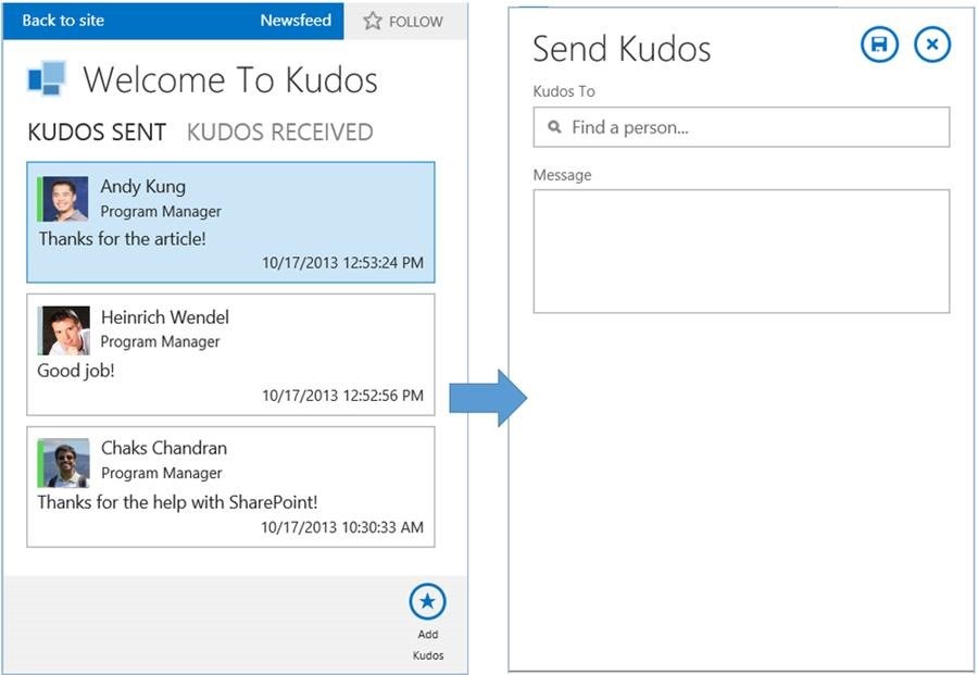 Figure 1. The kudos app we will be building in this walkthrough