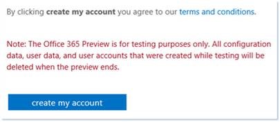 Figure 1. Office 365 Developer Subscription Preview warning