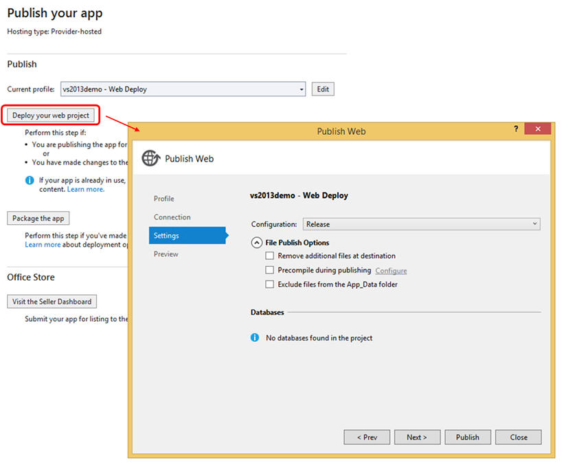 Figure 6. Deploying a web project to Azure