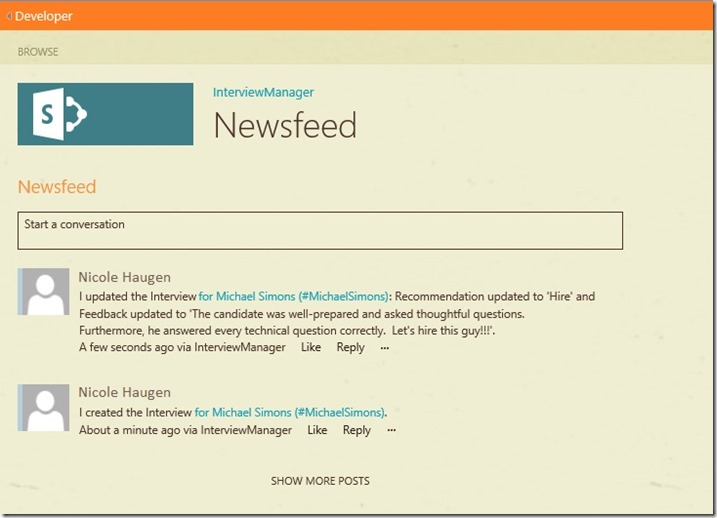 Figure 17. Newsfeed with create and update posts