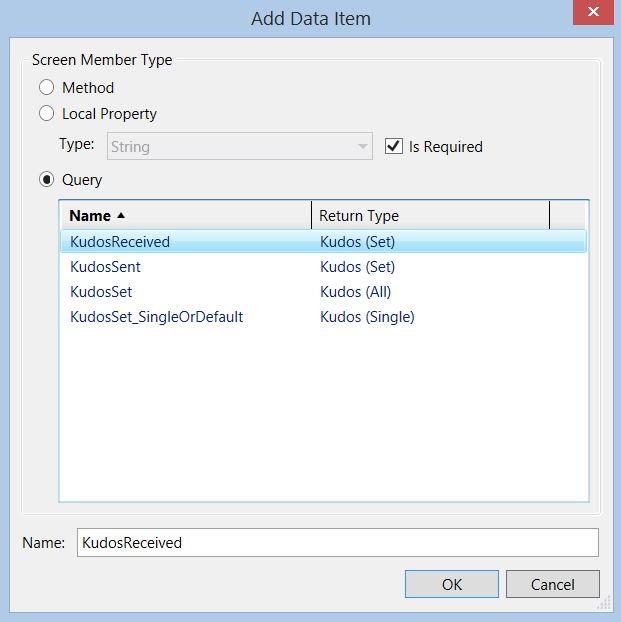 Figure 39. Select a data member to add to the screen
