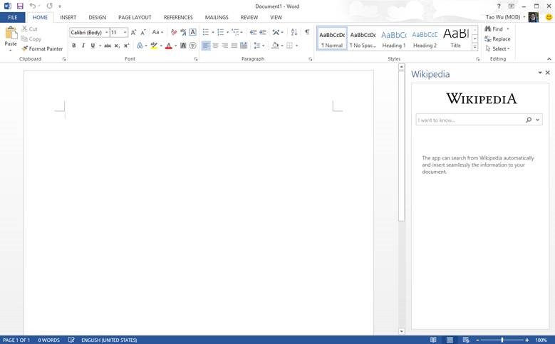 Figure 2. Load the Wikipedia app for Office in Word