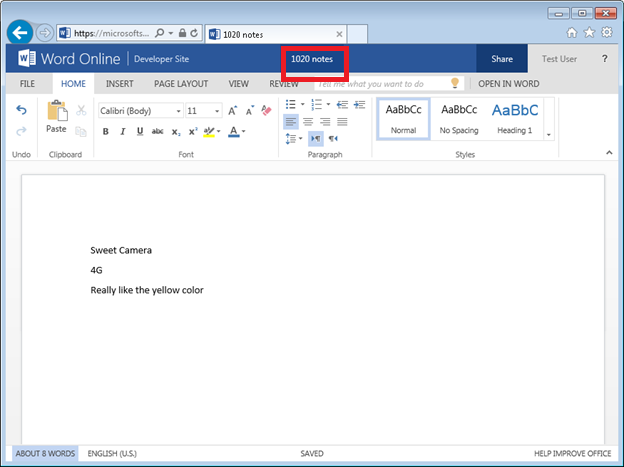Figure 12. Use Office Online to rename and edit the new document