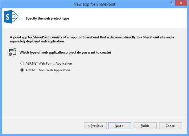 Figure 1: Create an MVC web application project for an app for SharePoint