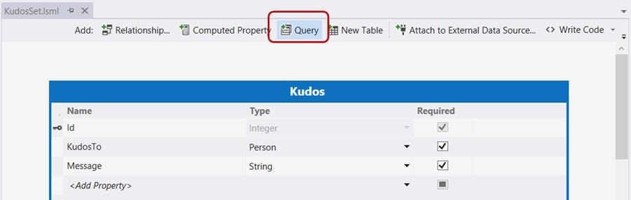 Figure 8. Choose "Query" button to add a custom query for this table
