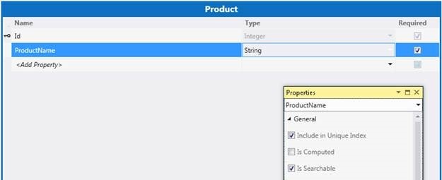 Figure 3. Set the ProductName field property to Include in Unique Index