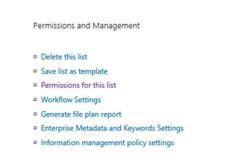 Figure 11. Permissions for the list