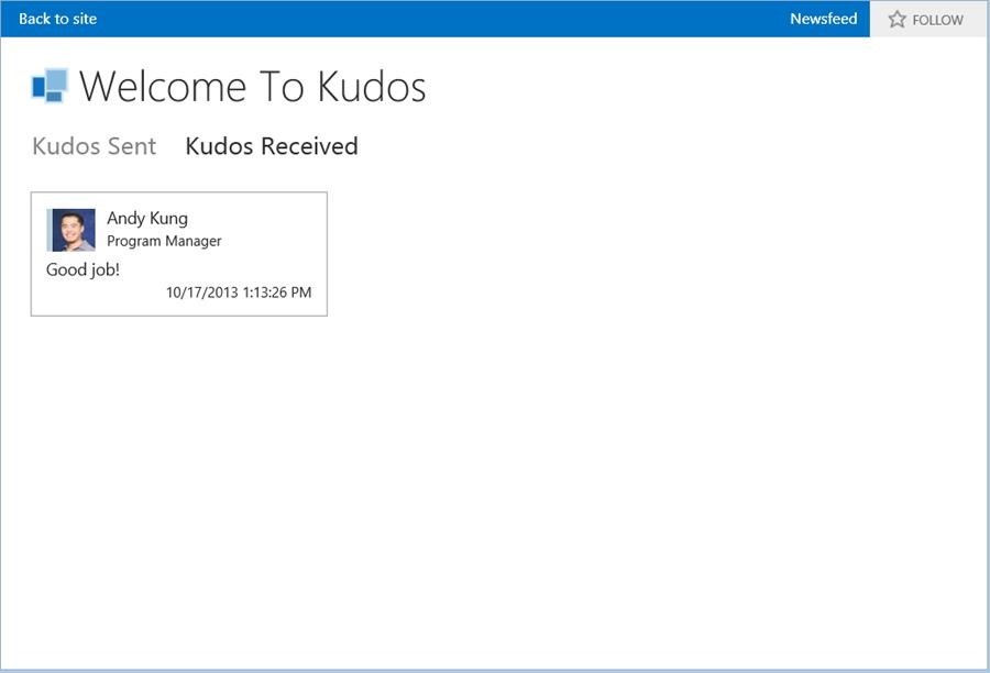 Figure 44. Kudos Received tab shows all kudos created by the current user