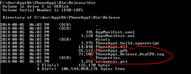 Directory listing with Xap file in \bin\Release