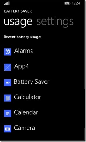 WP8.1 Battery Saver Usage Screen