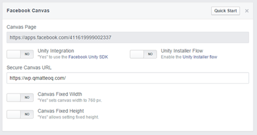 Configuration of the Facebook Canvas