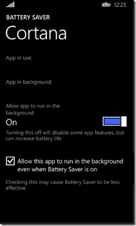 WP8.1 Battery Saver App Screen