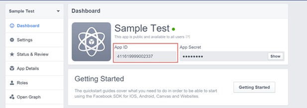 The Facebook application id