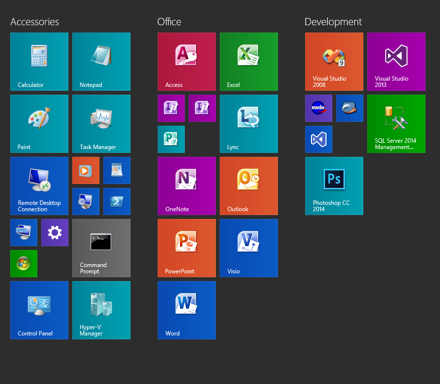Screenshot of Office 2010 tiles
