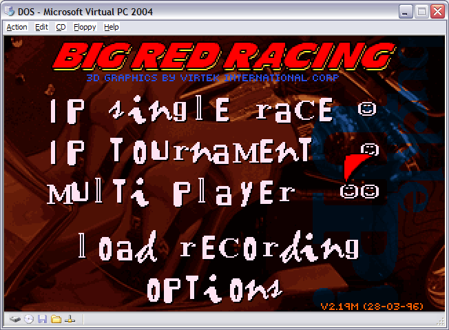 Big Red Racing under Virtual PC