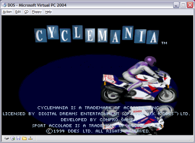 Cyclemania under Virtual PC