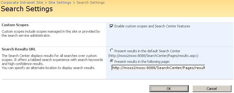 Setting Search Results URL
